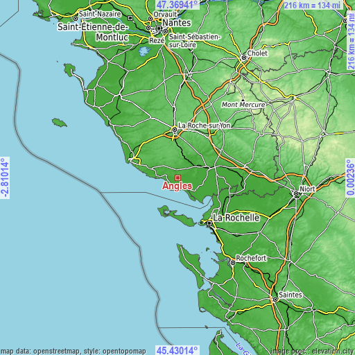 Topographic map of Angles