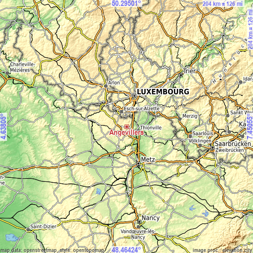 Topographic map of Angevillers