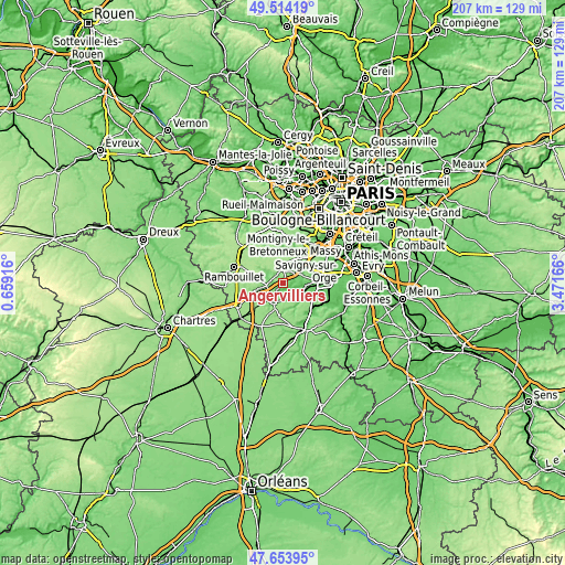 Topographic map of Angervilliers