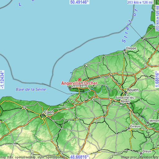 Topographic map of Angerville-l’Orcher