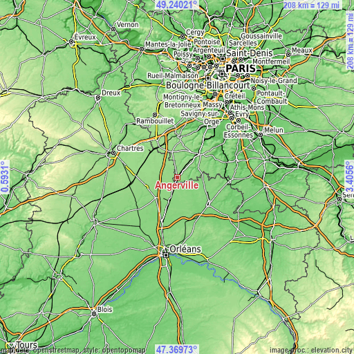 Topographic map of Angerville