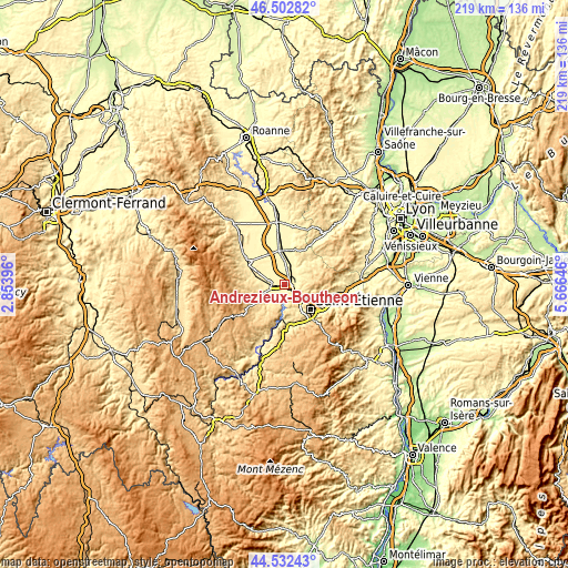 Topographic map of Andrézieux-Bouthéon