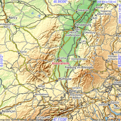 Topographic map of Andolsheim