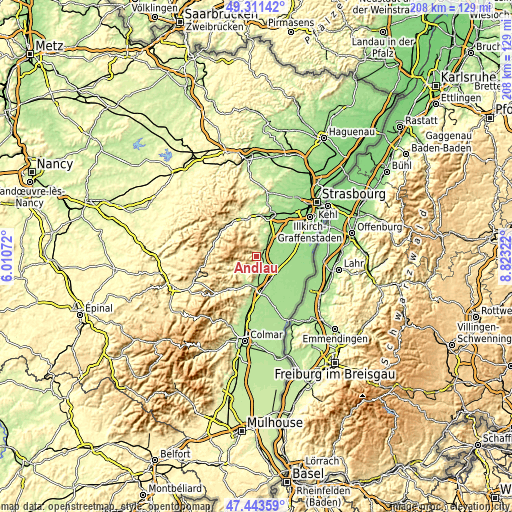 Topographic map of Andlau