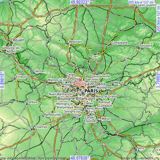 Topographic map of Andilly