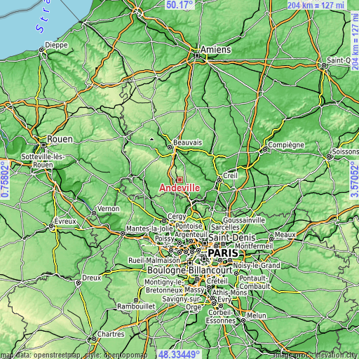 Topographic map of Andeville