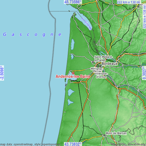 Topographic map of Andernos-les-Bains