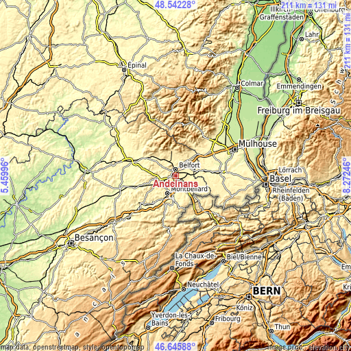 Topographic map of Andelnans