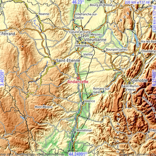 Topographic map of Andancette