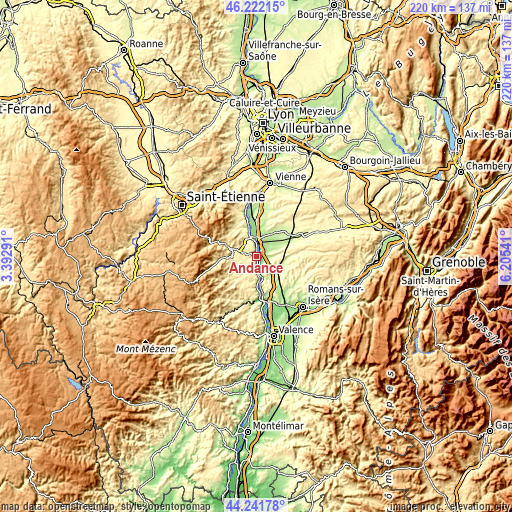 Topographic map of Andance