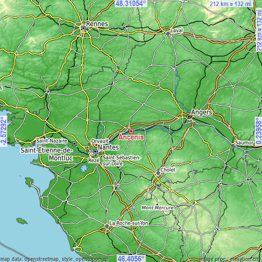 Topographic map of Ancenis