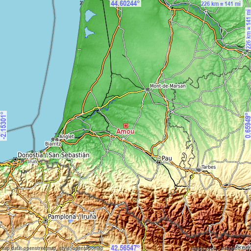 Topographic map of Amou