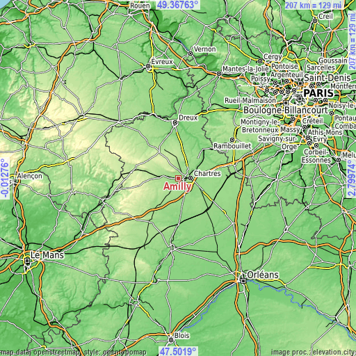 Topographic map of Amilly