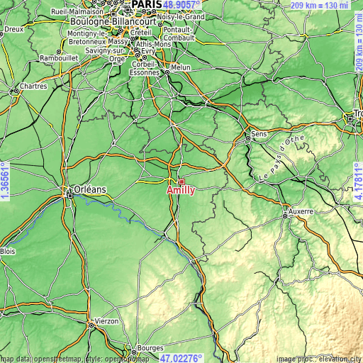 Topographic map of Amilly