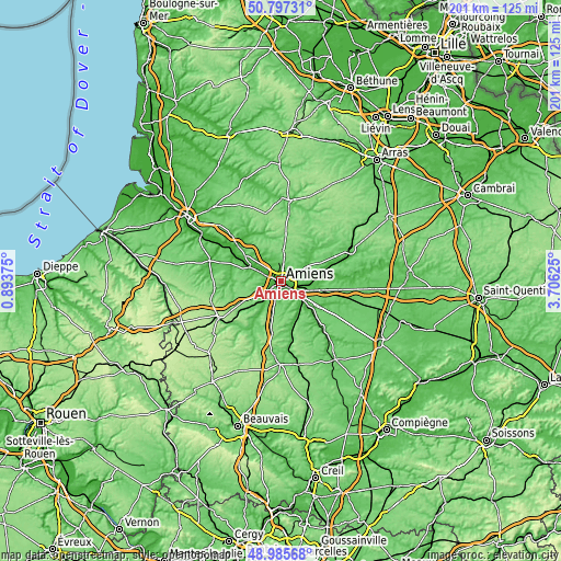 Topographic map of Amiens