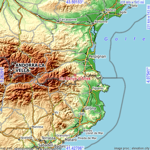 Topographic map of els Banys d'Arles