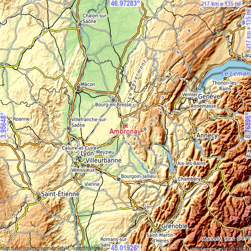 Topographic map of Ambronay