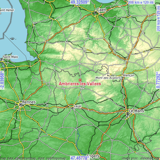 Topographic map of Ambrières-les-Vallées