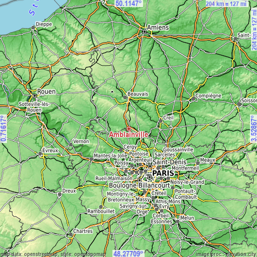 Topographic map of Amblainville