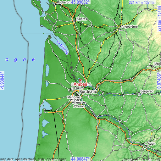 Topographic map of Ambès