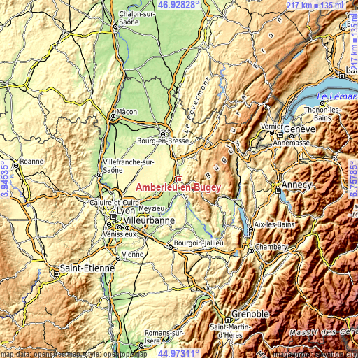 Topographic map of Ambérieu-en-Bugey