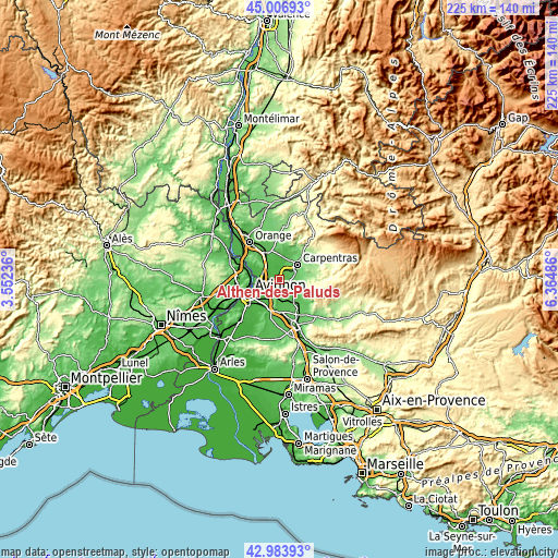 Topographic map of Althen-des-Paluds