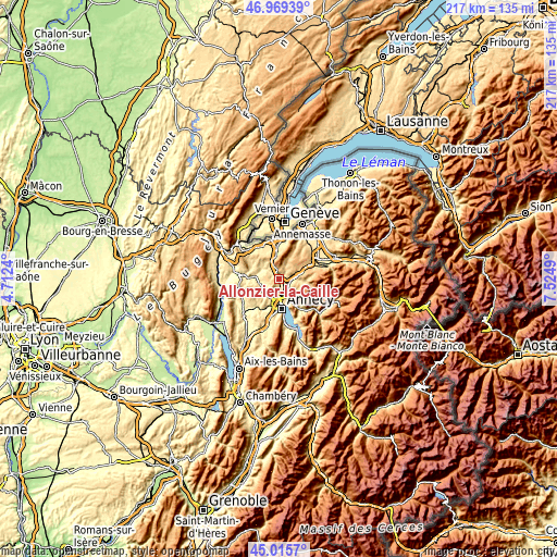 Topographic map of Allonzier-la-Caille