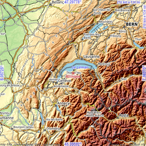 Topographic map of Allinges