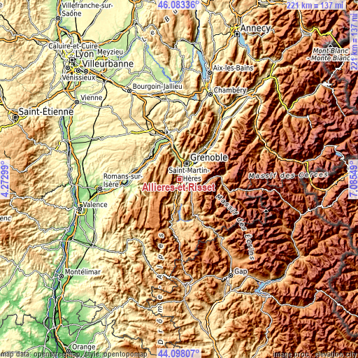 Topographic map of Allières-et-Risset