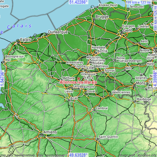 Topographic map of Allennes-les-Marais