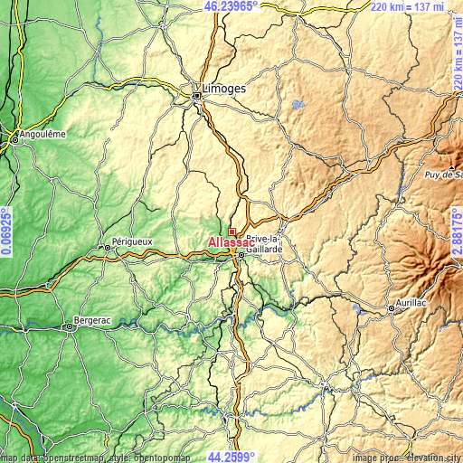 Topographic map of Allassac