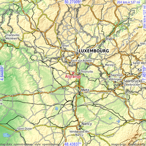 Topographic map of Algrange