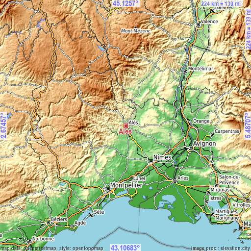 Topographic map of Alès