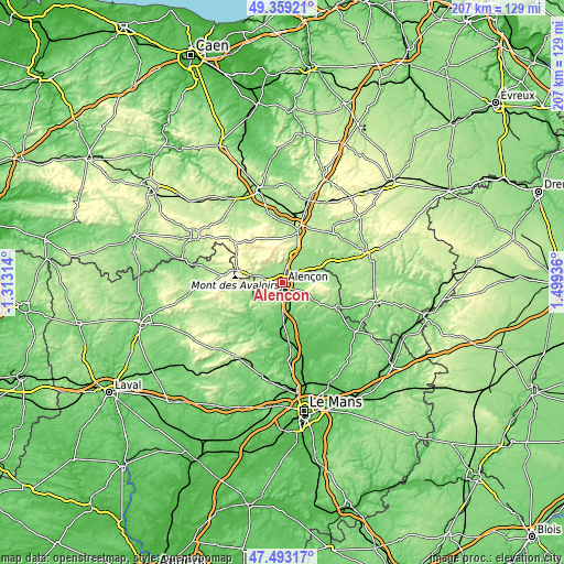 Topographic map of Alençon