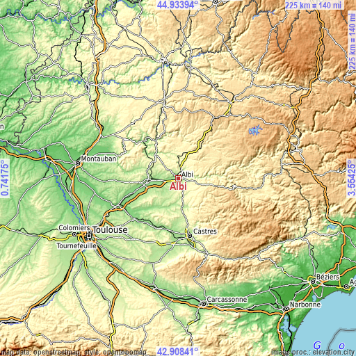 Topographic map of Albi