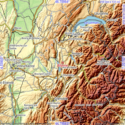 Topographic map of Albens