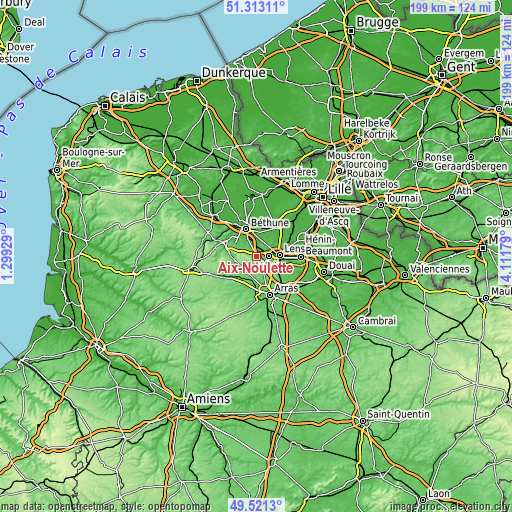 Topographic map of Aix-Noulette