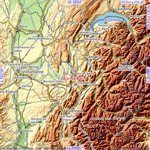 Topographic map of Aix-les-Bains