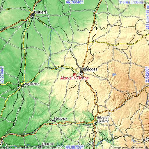 Topographic map of Aixe-sur-Vienne