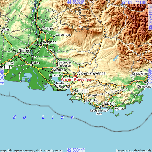 Topographic map of Aix-en-Provence