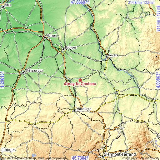 Topographic map of Ainay-le-Château