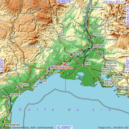 Topographic map of Aimargues