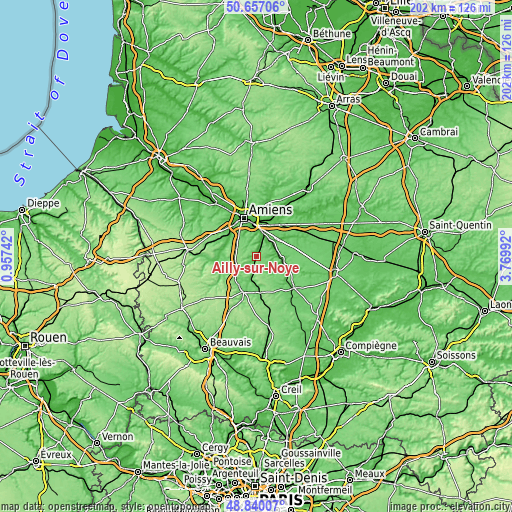 Topographic map of Ailly-sur-Noye