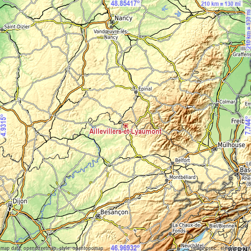 Topographic map of Aillevillers-et-Lyaumont