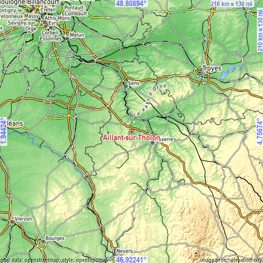 Topographic map of Aillant-sur-Tholon