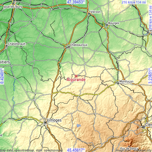 Topographic map of Aigurande