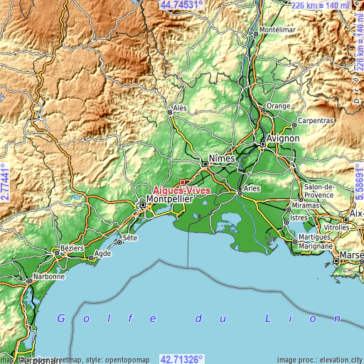 Topographic map of Aigues-Vives