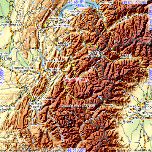 Topographic map of Aigueblanche