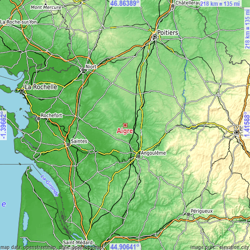 Topographic map of Aigre