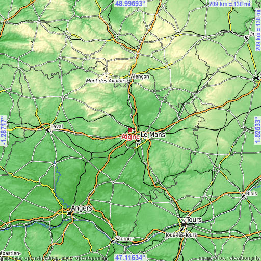 Topographic map of Aigné